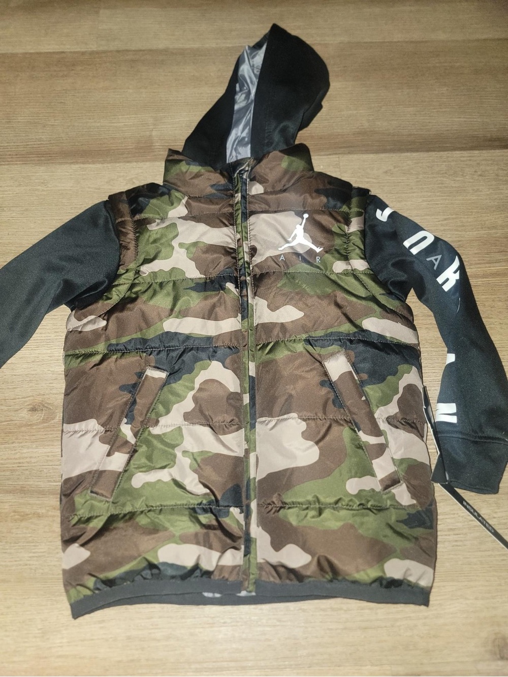 Jordan Kids Camo Puffer Hoodie Jacket - Green, Brown, Black